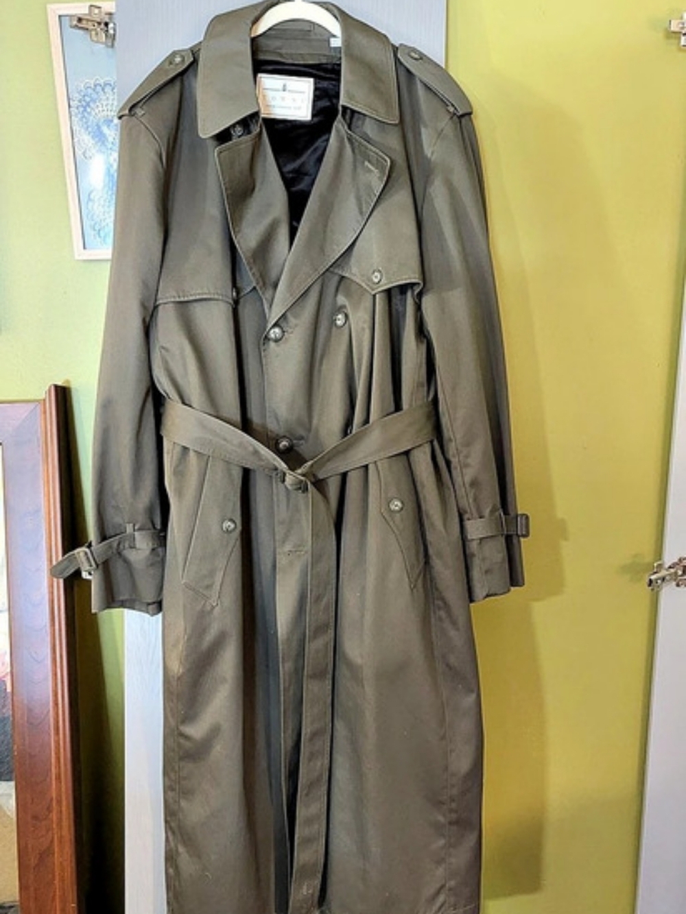 Vintage 80s/90s TOWNE By London Fog Mens Olive Trench Coat 50xl Double Breasted